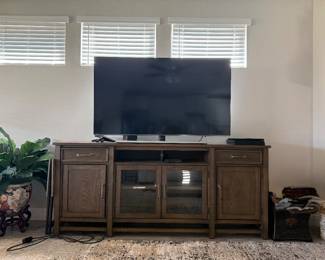 Aspenhome credenza (like new), 65” Samsung with stand and remote. 