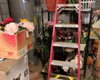 silk floral stems; ladder