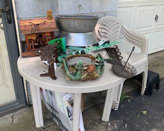 plastic table and chairs; garden