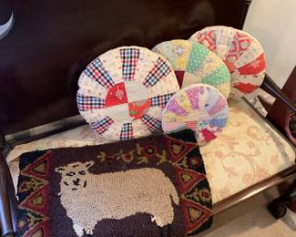 quilt pillows and hook rug