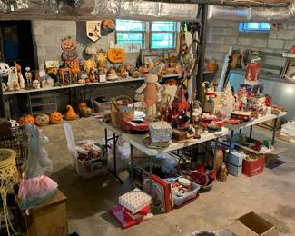 Holiday materials will be in the basement (except one table of rabbits -that is to keep them from multiplying!)