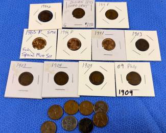 Collection of pennies with a 1909