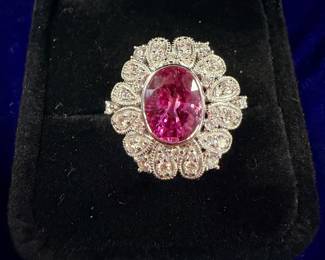 Pink sapphire with diamonds and platinum