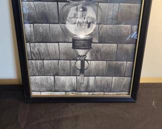 Framed Black and White Photograph of a Gas Lantern