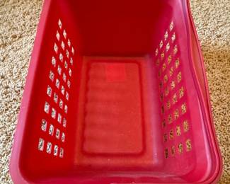 Red Plastic Slotted Storage Basket with Handle