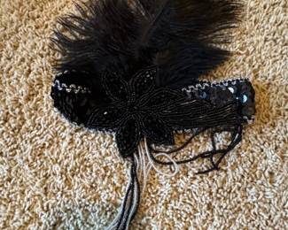Black Sequin and Feather Flapper Headband