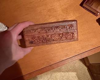 Hand Carved Wooden Trinket Box with Floral Inlay second image
