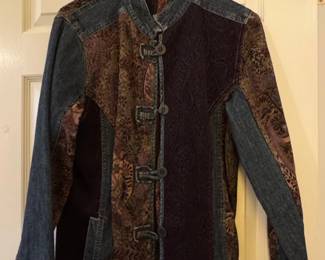 Chicos Patchwork Denim and Brocade Jacket