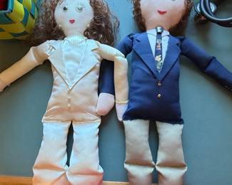 Vintage Handmade Fabric Bride and Groom Dolls