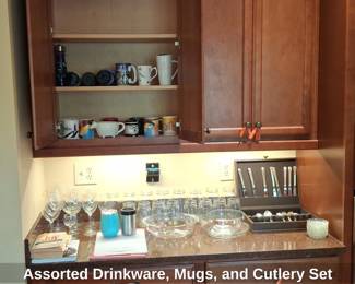 Assorted Drinkware, Mugs, and Cutlery Set