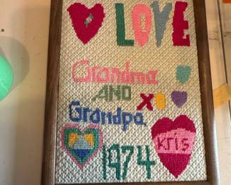Custom Needlepoint Love Grandma and Grandpa Framed Art