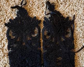 Black Lace Fingerless Gloves with Ribbon Ties