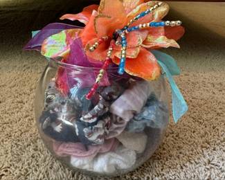 Assorted Fabric Scrunchies in Glass Bowl with Decorative Flower Accent second image