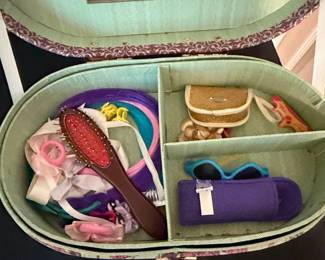 Vintage Floral Train Case with Doll Accessories third image