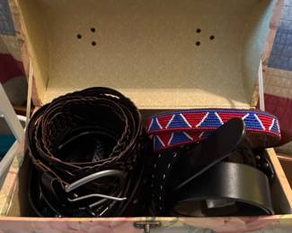 Collection of Vintage Beaded and Leather Belts in Decorative Box
