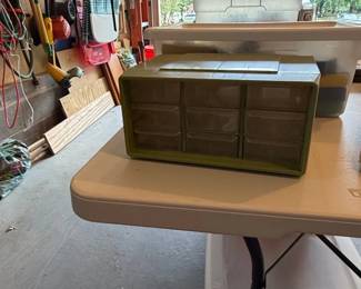 Vintage Olive Green Plastic Drawer Organizer Unit and Assorted Food Storage Containers