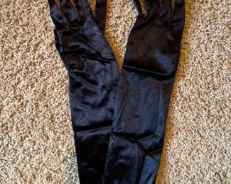 Black Satin Opera Gloves