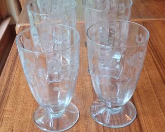 Set of Princess House Heritage Etched Footed Glasses
