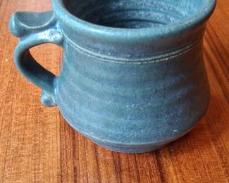 Handmade Ceramic Mug with BlueGreen Glaze and Thumb Rest