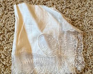 Antique Linen Handkerchief with Needle Lace and Embroidery