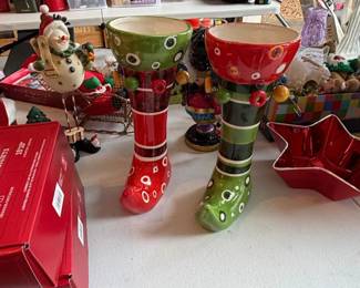 Pair of Christmas Elf Boot Vases or Planters