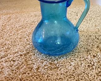 Vintage Blue Crackle Glass Pitcher
