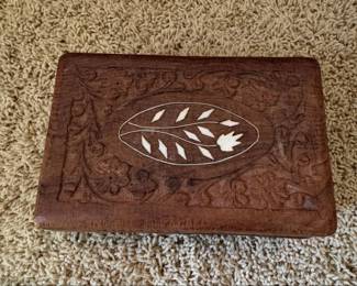 Vintage HandCarved Indian Wooden Jewelry Box with Inlay second image