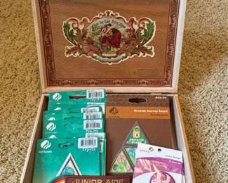 My Father Cigars Flor de las Antillas Cigar Box with Girl Scout Patches and Awards