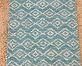 Teal and White Geometric Diamond Pattern Area Rug