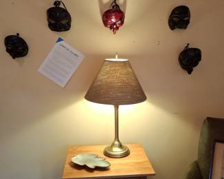 Brass Table Lamp with Woven Shade B