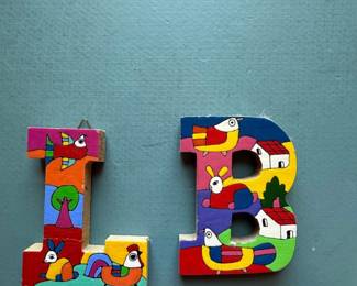 Folk Art Painted Wooden Letters L and B  El Salvador