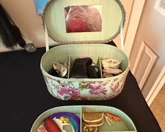 Vintage Floral Train Case with Doll Accessories