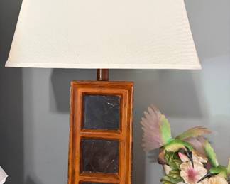 Marble and wood table lamp pair