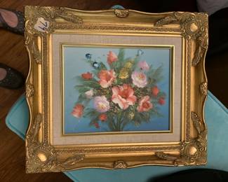 #79	Acrylic Painting of Flowers in Gold Framed Mirror - 13x15	 $75.00 