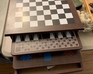 #97	Game Box w/interchangeable Boards w/1 drawer (pieces inside) - 13x13x6	 $25.00 