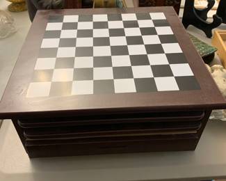 #97	Game Box w/interchangeable Boards w/1 drawer (pieces inside) - 13x13x6	 $25.00 
