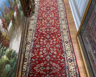 #72	Hand-knotted Runner Rug - 30x135 Burgancy/Cream (needs cleaning)	 $175.00 