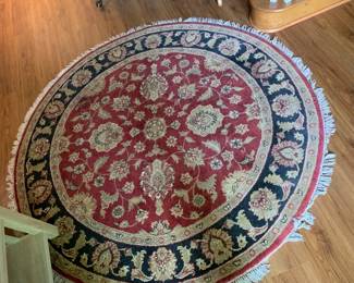 #141	Hand-knotted Round Rug - Red/Black/Cream - 70" Diameter - needs cleaning	 $150.00 