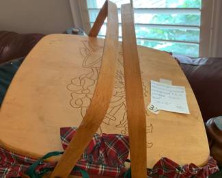 #37	Longaberger 1993 Homecoming Basket w/engraved lid, 2 handles Fabric liner - 16x15	 $35.00 