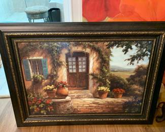 #88	Acrylic Painting of Greece  - Cottage w/wood Doors - framed - 44x33	 $40.00 0 