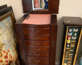 #85	Jewelry Armoire w/flip-up top and side open doors w/8 drawers - (as is finish) - 16x15x41	 $75.00 