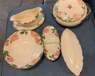 #199	Desert Rose 6 Serving Pieces (Made in California) - 9" Serving Bowl, 9" Spoon Rest, 10" Relish Dish, 8" Casserole Dish w/ Lid	 $35.00 