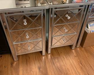 #80	Pair of Beveled Mirror Front, Side and Top Bedside Table w/3 drawers- 20x13x31	 $100.00 