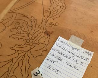 #37	Longaberger 1993 Homecoming Basket w/engraved lid, 2 handles Fabric liner - 16x15	 $35.00 