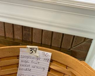#34	Longaberger 1998 Large ruit basket w/swing handle - 12w x 10d	 $30.00 
