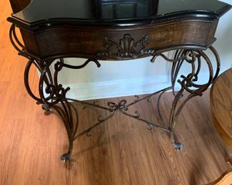 #138	Entry Table w/marble top (cracked) w/metal base - 33x21x35	 $100.00 