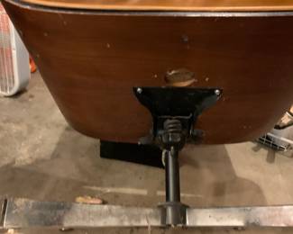 #107	Camel Colored Stress-like chair w/ottoman  (missing two buttons on ottoman)	 $100.00 