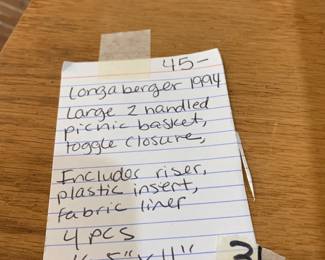 #36	Longaberger 1994 Large 2 handled picnic basket, toggle closure, includes riser, plastic insert, fabric liner - 4 pcs - 16.5x11	 $45.00 