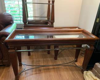 #22	Lane Sofa Table w/wood/Metal and Glass Top - 51x18x29 	 $100.00 