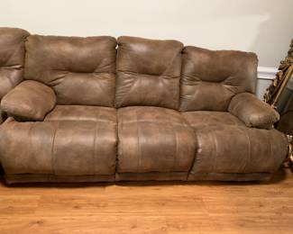 #1	brown leather look 3 piece sectional recliner w cup holders  sofa74 lx corner55lx sofa 84l 	 $300.00 